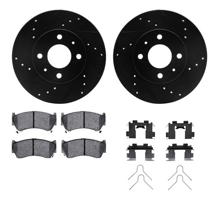 Dynamic Friction Co 8312-67075, Rotors-Drilled, Slotted-BLK w/ 3000 Series Ceramic Brake Pads incl. Hardware, Zinc Coat 8312-67075